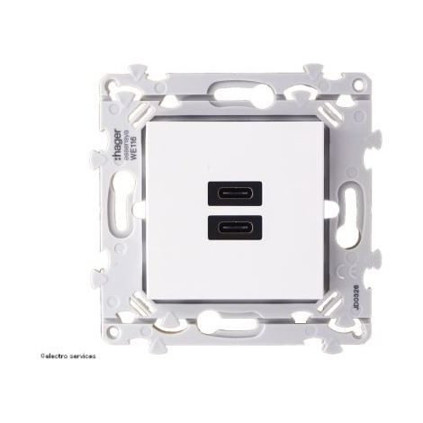 Chargeur double USB C+C 20W Hager Essensya Finition: Blanc (1/2)
