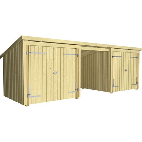 Plus Gartenhaus Nordic Multi 619 x 208 cm natur mit 2 Doppeltüren, offen (1/2)