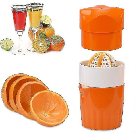Orangen-Zitruspresse, manueller Entsafter, manuelle Zitruspresse, Orangen-Zitruspresse mit Sieb und Behälter für Zitronen, Orangen, Limetten, Mandarinen (Orange) (1/5)