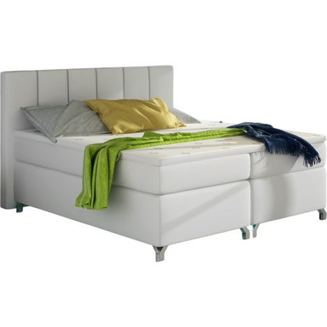 Lit boxspring 140x200 simili cuir blanc Balfor (1/3)
