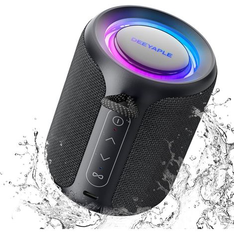 Petit haut-parleur Bluetooth portable 5.3 IPX7 étanche sans fil - Couplage stéréo sans fil - Lumière RVB - Pour l'extérieur, le camping, le jardin, les fêtes, les voyages - 50 % de volume (1/5)