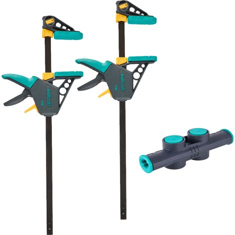 wolfcraft - Kit de 2 Serre-Joints à une main XL et connecteur - Ouverture jusqu'à 1060 mm - Force de serrage max. 120 kg - réf. 8624000