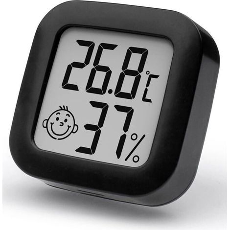 Mini High Precision Digital Indoor Thermometer Hygrometer, Temperature and Humidity Monitor, Thermo Hygrometer Comfort Level Indicator (1, Black, 4.3cm x 4.3cm) (1/4)