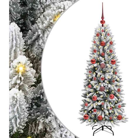 Sapin de Noël artificiel, avec 150 lumières LED et support, blanc, 120 cm (1/5)
