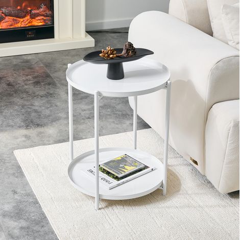 Table basse ronde 42x52 cm 2 niveaux métal blanc HAVRYA (1/4)