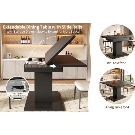Tavolo da pranzo estensibile 60-120x120x75,1 cm in MDF nero con vano contenitore – MEUBLIV (1/5)