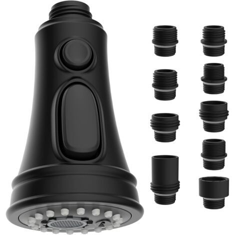 Tête de Remplacement de Robinet de Cuisine, Tête de Jet de Robinet Extractible, 3 Fonctions avec 9 Adaptateurs Compatible avec les Robinetteries G1/2, Noir Mat (1/5)