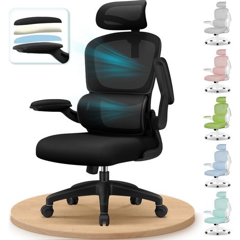 Authmic – Chaise de bureau ergonomique inclinable – Réglable en hauteur 115-135 cm – Accoudoirs pliables – Dossier en maille respirante (1/5)