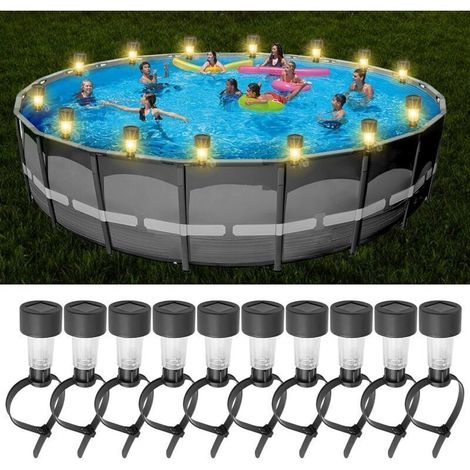 Lot de 10 lampes solaires de piscine , de clôture , éclairage de piscine , éclairage de bassin , lampes solaires étanches pour décoration de piscine (1/4)