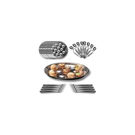 8-teiliges Schnecken-Servierset aus Edelstahl, bestehend aus 12-Loch-Tellern, Zange und Spießen, ideal für festliche Abendessen und raffinierte Verkostungen (1/5)