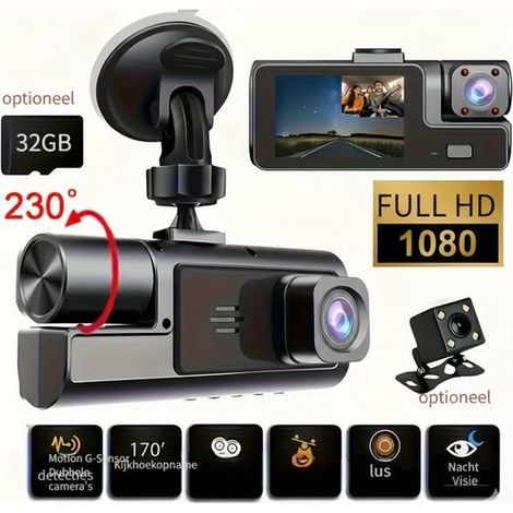 Dashcam per auto 1080p con visione notturna a infrarossi, audio integrato, scheda di memoria da 32 GB, registrazione in loop e modalità parcheggio: telecamera di sicurezza per veicoli per monitoraggio (1/5)