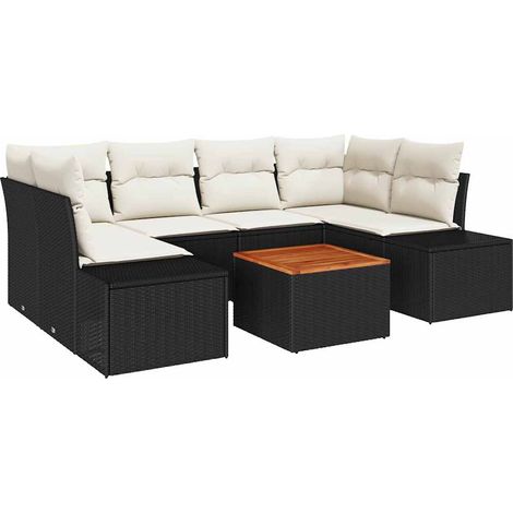 Garden Sofa Set with Storage 7 pcs Black and Cream Poly Rattan vidaXL