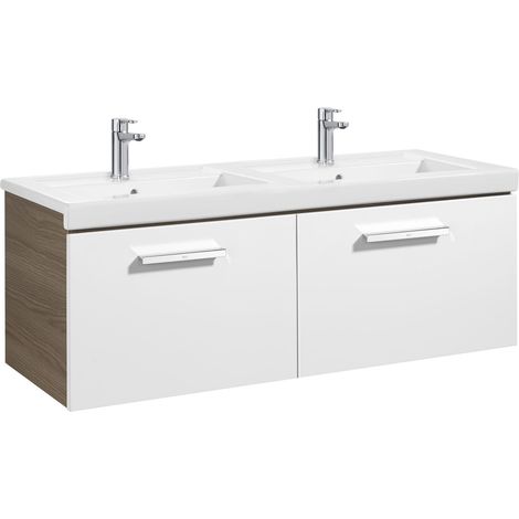 Unik mueble con dos cajones + dos lavabos PRISMA - ROCA Color: Blanco - Fresno (1/2)
