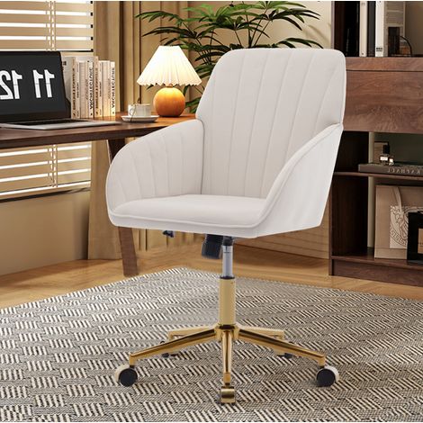 Sedia da ufficio 59x60x84-93 cm bianca in velluto con altezza regolabile e rotazione a 360° (1/5)