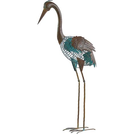 Outsunny – Statue de jardin héron en métal – Résistante aux intempéries – Dimensions 26 x 17 x 71 cm – Décoration extérieure verte