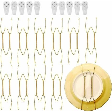 30pcs Portes Assiettes Murale Décorative en Acier Inoxydable Support Assiette Décorative Murale Dorée avec 30pcs Crochets Muraux pour Suspendus Assiettes Arts de Chambre Salon Restaurant,8in (1/5)