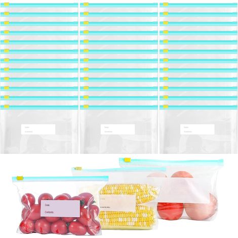 45 Pièces Sac Congelation Zip Reutilisable,3 Tailles Sachet Congelation,Matériau PE Sac de Conservation Alimentaire Ziplock Bag (1/5)