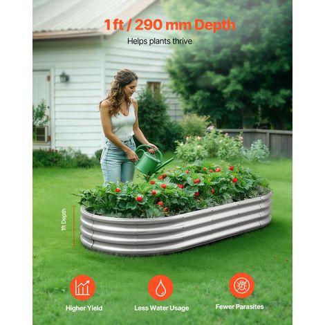 Potager Surélevé Métal 180x90x29 cm Carré Potager Surélevé Galvanisé Lit de Jardin Fond Ouvert Bac de Jardinage pour Culture de Légumes, Fleurs, Herbes Aromatiques, Plantes Grasses, Argenté (1/5)