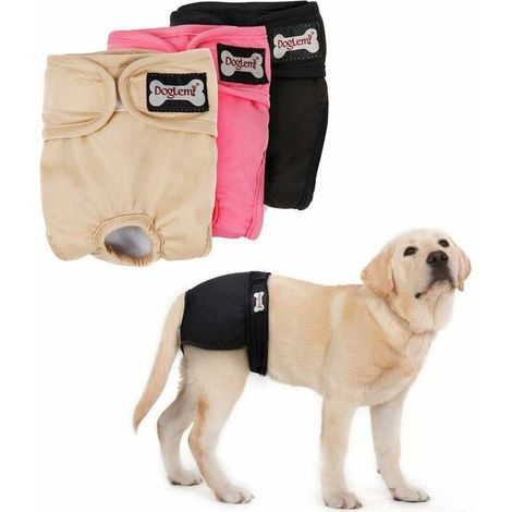 SHINING HOUSE Windeln für Hündinnen – waschbar, wiederverwendbar, bequem, saugfähig, Hygienewickel, physiologische Hose für kleine, mittelgroße und große Hunde, 3 Stück – Schwarz, Rosa, Beige (L) (1/5)