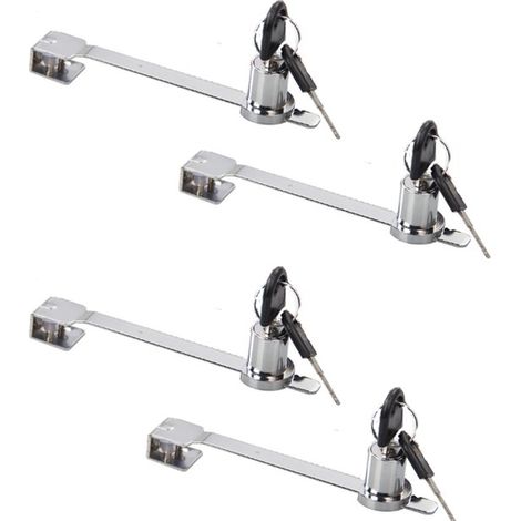 Serrure à cliquet 4 pièces avec 8 clés en alliage de zinc, dimensions 14,1 x 2 x 1,2 cm, pour verre de 2 à 6 mm d'épaisseur, pour portes coulissantes, terrariums, vitrines, Serrures meuble et armoires (1/5)