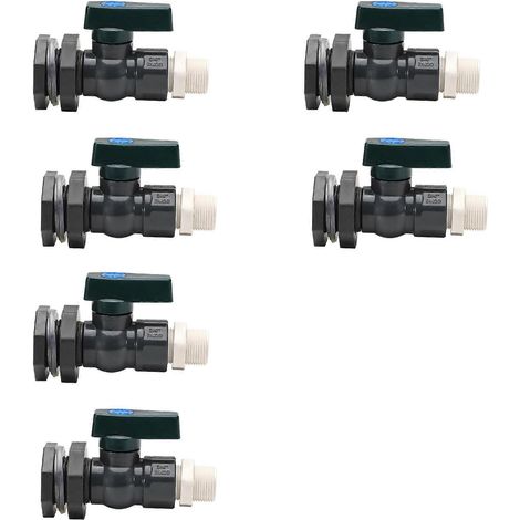 Kit de robinetterie PVC 6x 3/4 pouce pour récupérateur d'eau de pluie avec raccord traversant et adaptateur de tuyau, anti-fissures et anti-rouille DN20 (1/5)