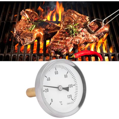 Thermomètre à cadran 63mm pour barbecue, indicateur bimétallique 0‑120°C, idéal pour cuisson et grillades.