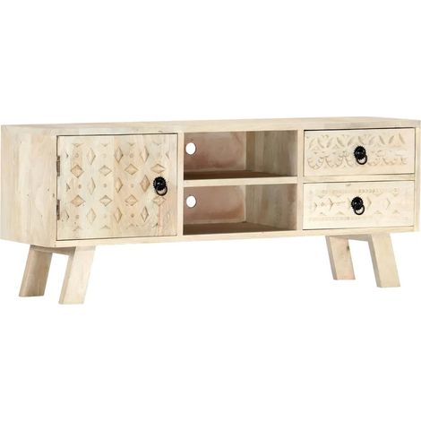 Mueble TV 110 x 30 x 44 cm armario lateral con almacenamiento moderno acabado mate de madera maciza blanca 020046451 (1/5)
