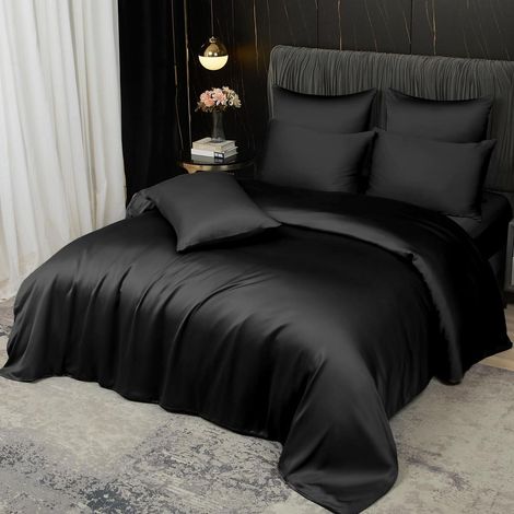 Bettwäsche-Set 220x240 cm Schwarz, 100% Bambus Lyocell, kühlend