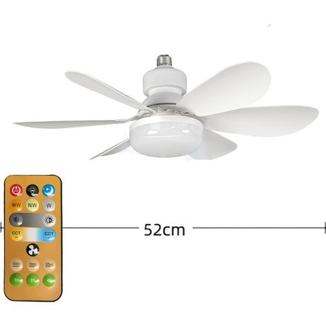 Ventilatore da soffitto con luce e telecomando, 40W, LED dimmerabile, 6 pale, portalampada inverter E27, 3 velocità del vento, 3 modalità di colore. (1/5)