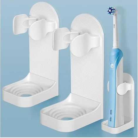 Support Brosse à Dent Électrique, HOMMAND Lot de 2 Porte-Brosses Muraux, Adhésif Solide Réglable, Organisateur de Sall - Blanc 2 pcs (1/5)