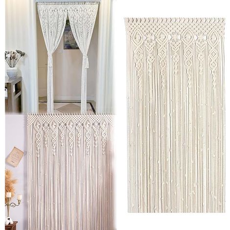 Rideau en Macramé, Tenture Murale en Macramé 100x200 Cm Rideau Boho Fait à La Main Tenture Murale Boho Macramés Rideaus De Porte Rideauxs Bohos pour La DéCoration Murale De La Maison (1/5)