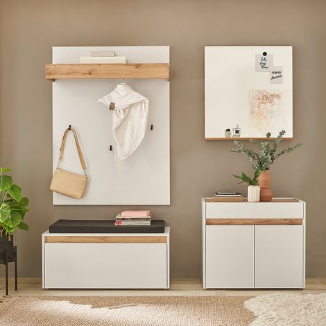 Garderoben Set mit Spiegel in weiß mit Eiche CRISP-61, 4-teilig modern (1/5)