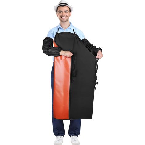 PVC Tablier, Mince Tablier de Cuisine Homme, Avec une paire de protège-manches, Tablier Imperméable à l'eau et à l'huile, Tablier de Boucher, Unisexe Tablier, Tablier Pizzaiolo (1/5)
