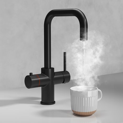 Matt Black 3 in 1 Instant Boiling Hot Water Kitchen Tap Only J Spout Cool Touch