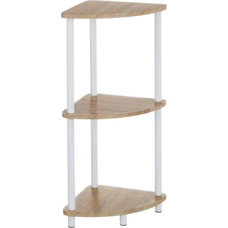 Étagère d'angle 3 plateaux en bois et métal blanc - 30x30x80cm (1/3)