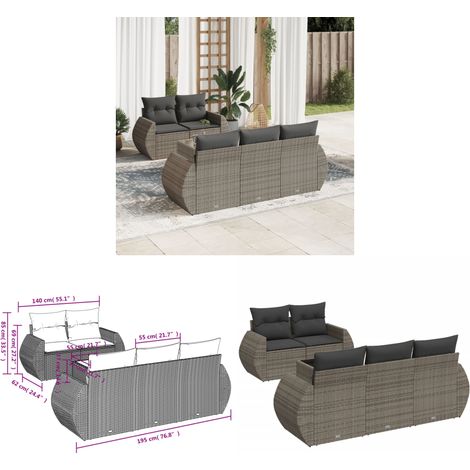 6-tlg. Garten-Sofagarnitur mit Kissen Grau Poly Rattan - Gartenmöbel - Sofagarnitur - Outdoor Möbel - Rattan Gartenmöbel - PE-Rattan - Home & Living (1/3)
