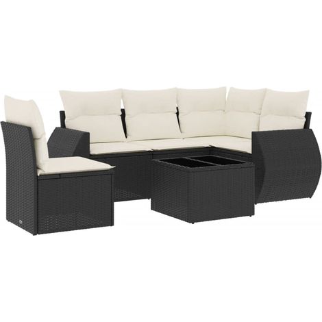 Salon de jardin 6 pcs avec coussins noir résine tressée (1/5)