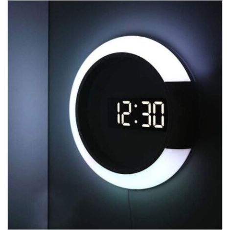 LED Nightlight Digital Wall Clock Alarm Mirror 3D Hollow Watch Table Clock 7 Colors Temperature for Home Living Room Decorations (1/5)