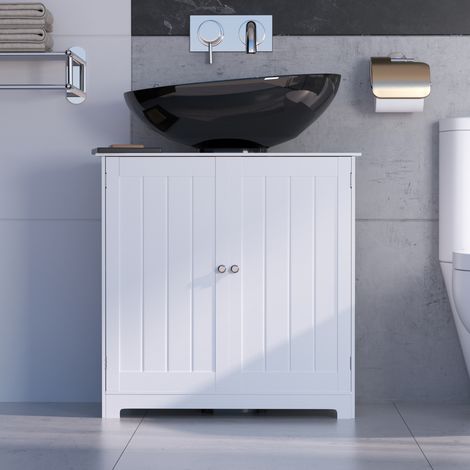 Bathroom Under Sink Cabinet Floor Standing Storage Cupboard Basin Racking Unit, White (1/5)