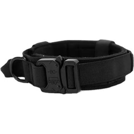 Verstellbares Hundehalsband, bequem und atmungsaktiv, mit Metallschnalle und D-Ring, für das Training von mittelgroßen bis großen Hunden, schwarz, Größe M. (1/4)