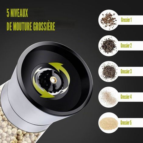 Moulin À Épices - Acier Inoxydable Et Verre - Broyeur Céramique Réglable - Cuisine - Lot De 4 (1/5)