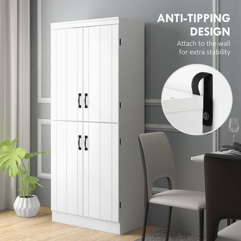 Armoire de rangement blanche à 4 portes de 70 pouces avec étagères réglables, idéale pour organiser votre salon. (1/5)