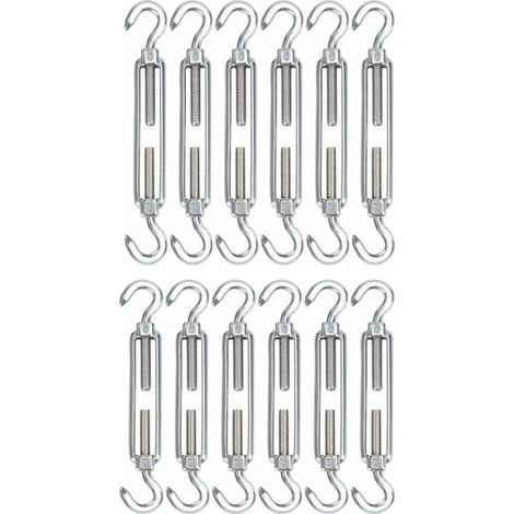 M5 Tendeur Cable Acier Inoxydable, Lot de 12 Tendeur de Fil Crochet et Crochet Rglable Heavy Duty Tension Hook & Hook pour Corde Cable Fil Linge, Grillagefor Sun Shade Installation (1/5)