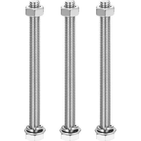 Lot de 3 vis à tête hexagonale, en acier inoxydable 304, comprenant écrou, rondelle plate et rondelle frein, entièrement filetées, finition polie, adaptées aux produits ménagers et électroniques (M8 x (1/3)