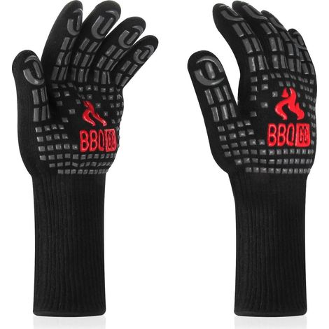 Gants de barbecue résistants à la chaleur jusqu'à 800 °C, antidérapants pour le gril, le four et la cheminée. (1/4)