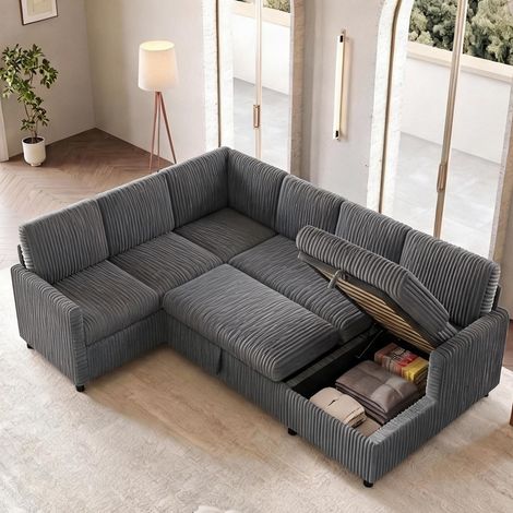 Canapé convertible en U avec rangement et méridienne tissu (1/5)