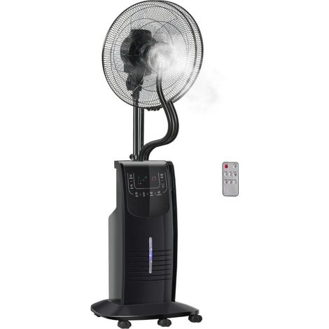 Ventilateur sur pied refroidi par eau avec fonction brumisateur, télécommande, oscillation, minuterie, réservoir d'eau de 3,1 L, 3 modes, 90 W, avec roulettes, 135 cm