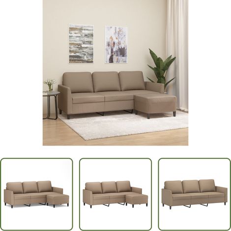 vidaXL Sofá 3 plazas y taburete cuero sintético color capuchino 180 cm (1/5)
