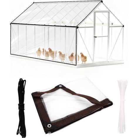 Bâche Imperméable pour Poulailler d'hiver, 300x200cm Parois Latérales Indéchirables et Coupe-Vent avec Accessoires de Corde et Serre-Câble pour Cage à Volaille Extérieure (Transparent) (1/5)
