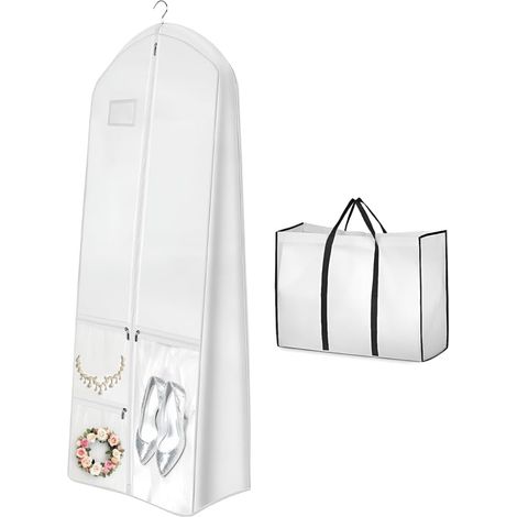 Lntyq Sac à vêtements long 180 x 60 cm, pliable, avec poignées et fermeture éclair, housses à vêtements respirantes anti-poussière pour robes de mariée, robes de soirée, manteaux longs, robe de (1/5)